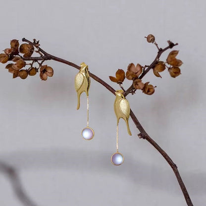 Sterling Silver Colorful Glass Beads And Smart Bird Earrings