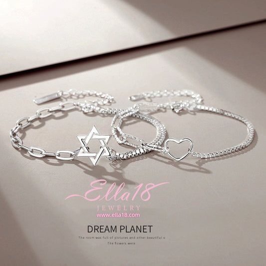 Sterling Silver Couple Star And Heart Bracelets
