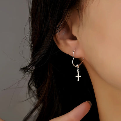 Sterling Silver Cross Heart Earrings