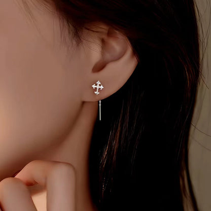 Sterling Silver Cross Tassel Threader Earrings