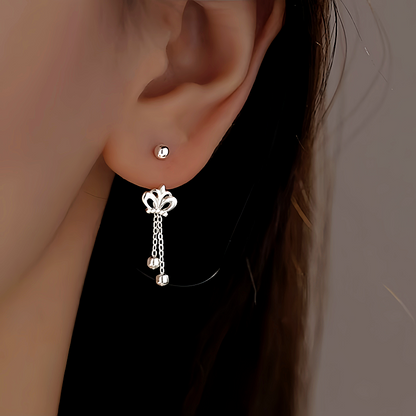 Sterling Silver Crown Tassel Screw Earrings