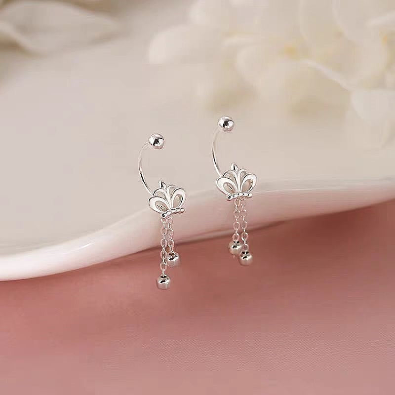 Sterling Silver Crown Tassel Screw Earrings