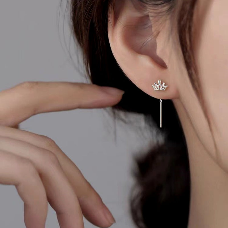 Sterling Silver Crown Threader Earrings