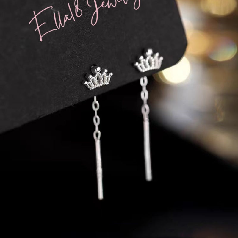 Sterling Silver Crown Threader Earrings