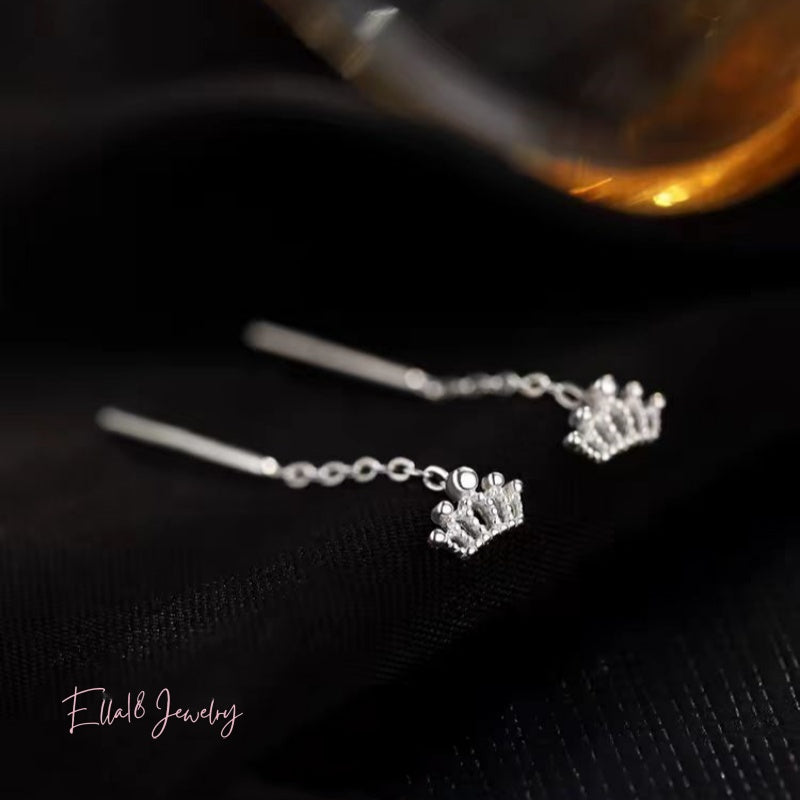 Sterling Silver Crown Threader Earrings