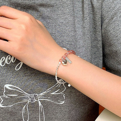 Sterling Silver Crystal Aquamarine Broken Silver Heart Bracelets
