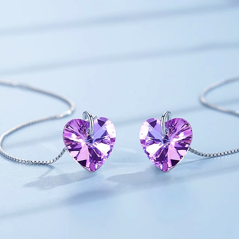 Sterling Silver Crystal Heart Threader Earrings