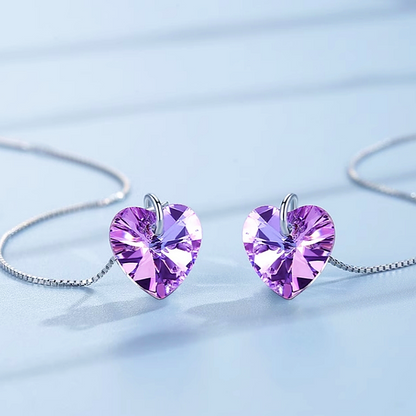 Sterling Silver Crystal Heart Threader Earrings