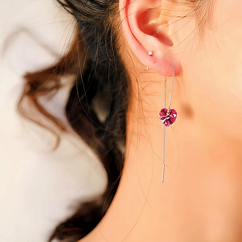 Sterling Silver Crystal Heart Threader Earrings