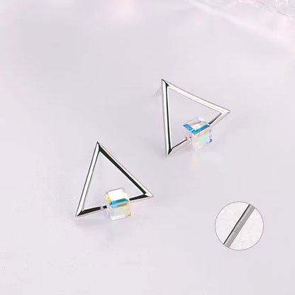 Sterling Silver Crystal Sugar Cube Triangle Earrings