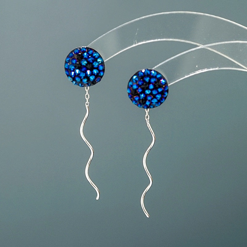 Sterling Silver Crystal Wavy Line Threader Earrings