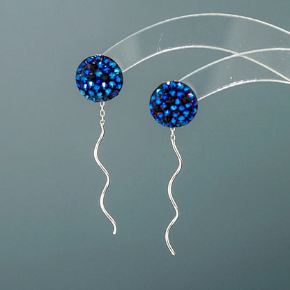 Sterling Silver Crystal Wavy Line Threader Earrings