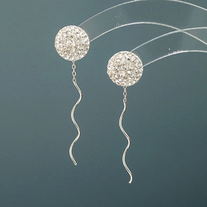 Sterling Silver Crystal Wavy Line Threader Earrings