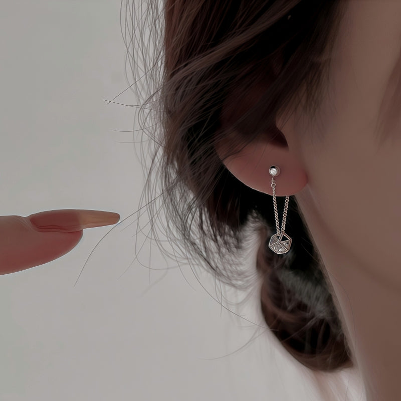 Sterling Silver Cube Diamond Zircon Earrings