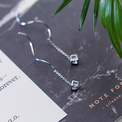 Sterling Silver Cube Threader Earrings