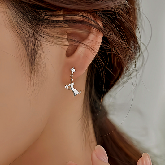 Sterling Silver Cute Kitten Earrings
