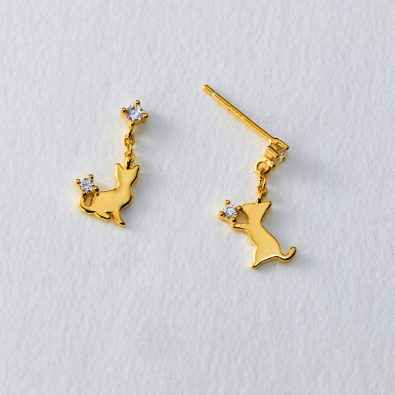 Sterling Silver Cute Kitten Earrings
