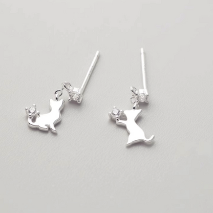 Sterling Silver Cute Kitten Earrings