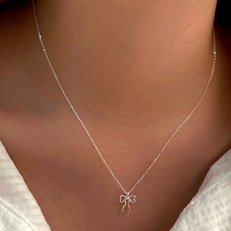 Sterling Silver Cute Simple Bow Necklace