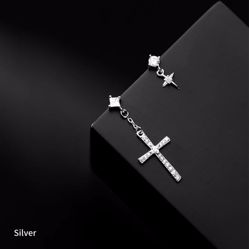 Sterling Silver Daimond Cross Earrings