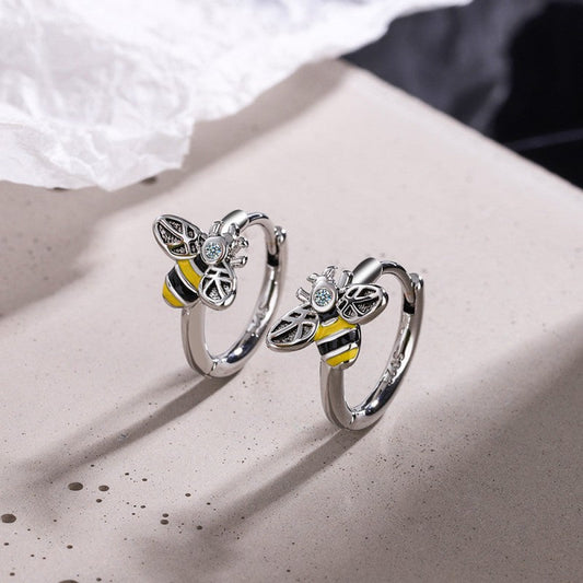 Sterling Silver Diamond-Encrusted Bee Earrings