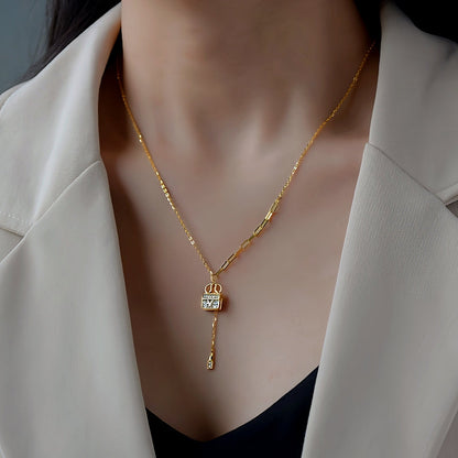 Sterling Silver Diamond-Studded Bag Necklace
