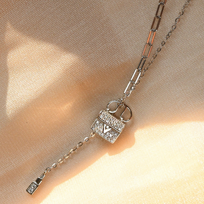 Sterling Silver Diamond-Studded Bag Necklace