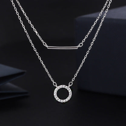 Sterling Silver Diamond-Studded Double-Layer Necklaces