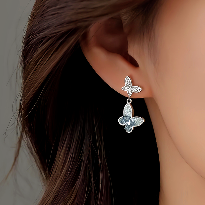 Sterling Silver Diamond Butterfly Earrings