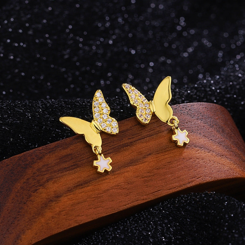 Sterling Silver Diamond Butterfly Earrings