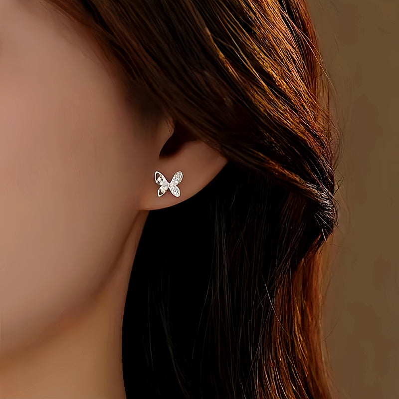 Sterling Silver Diamond Butterfly Studs