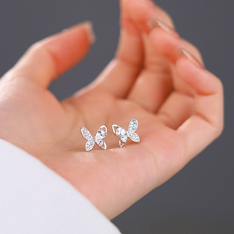 Sterling Silver Diamond Butterfly Studs