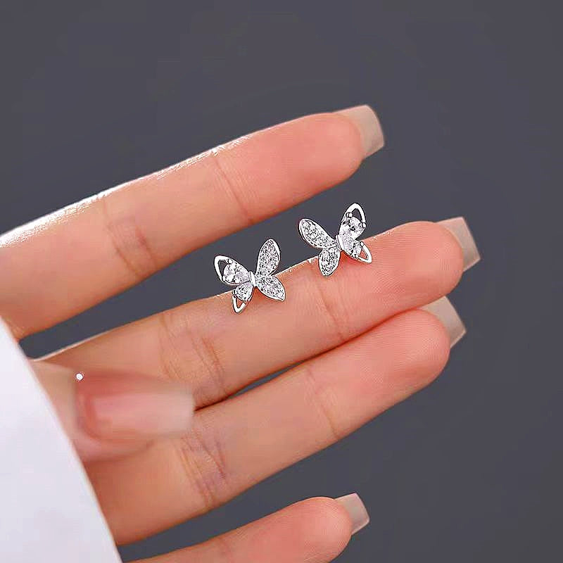 Sterling Silver Diamond Butterfly Studs