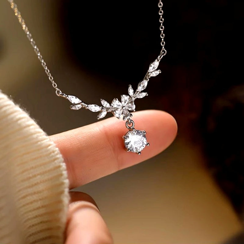 Sterling Silver Diamond Cherry Blossom Necklace