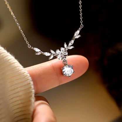 Sterling Silver Diamond Cherry Blossom Necklace