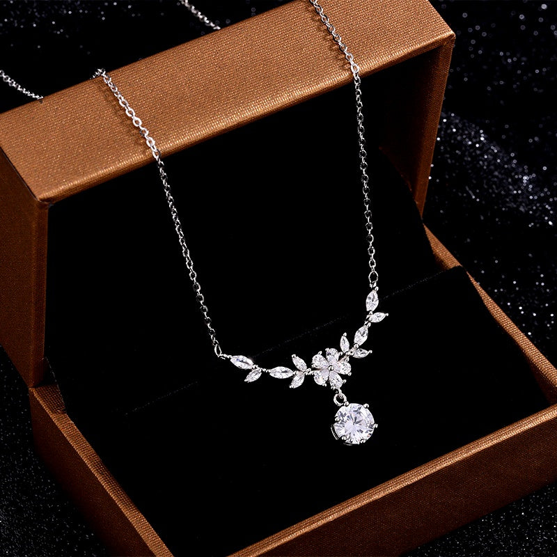 Sterling Silver Diamond Cherry Blossom Necklace