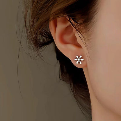 Sterling Silver Diamond Daisy Stud Earrings