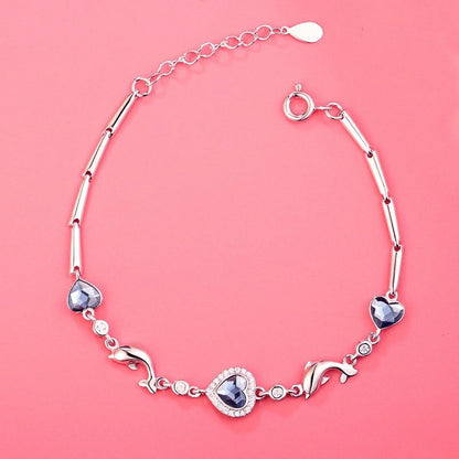 Sterling Silver Diamond Dolphin Heart Bracelets