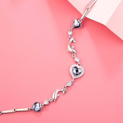 Sterling Silver Diamond Dolphin Heart Bracelets