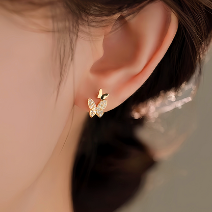 Sterling Silver Diamond Double-Butterfly Earrings