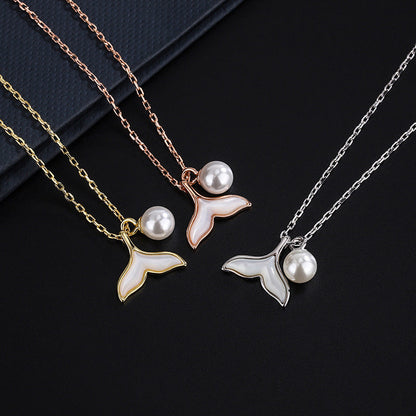 Sterling Silver Diamond Fishtail Pearl Necklaces