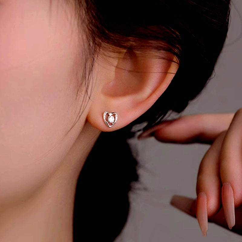 Sterling Silver Diamond Heart Stud Earrings