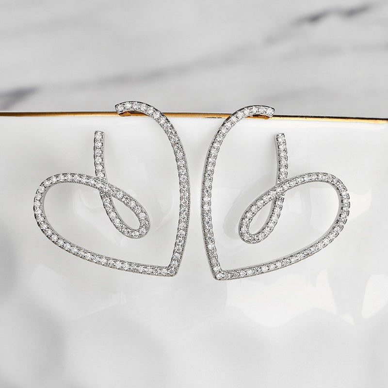Sterling Silver Diamond Heart-Design Earrings