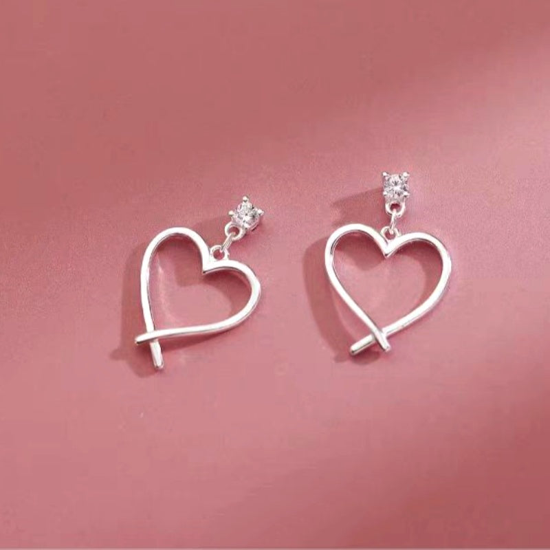 Sterling Silver Diamond Heart-Design Earrings