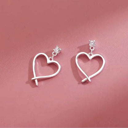 Sterling Silver Diamond Heart-Design Earrings