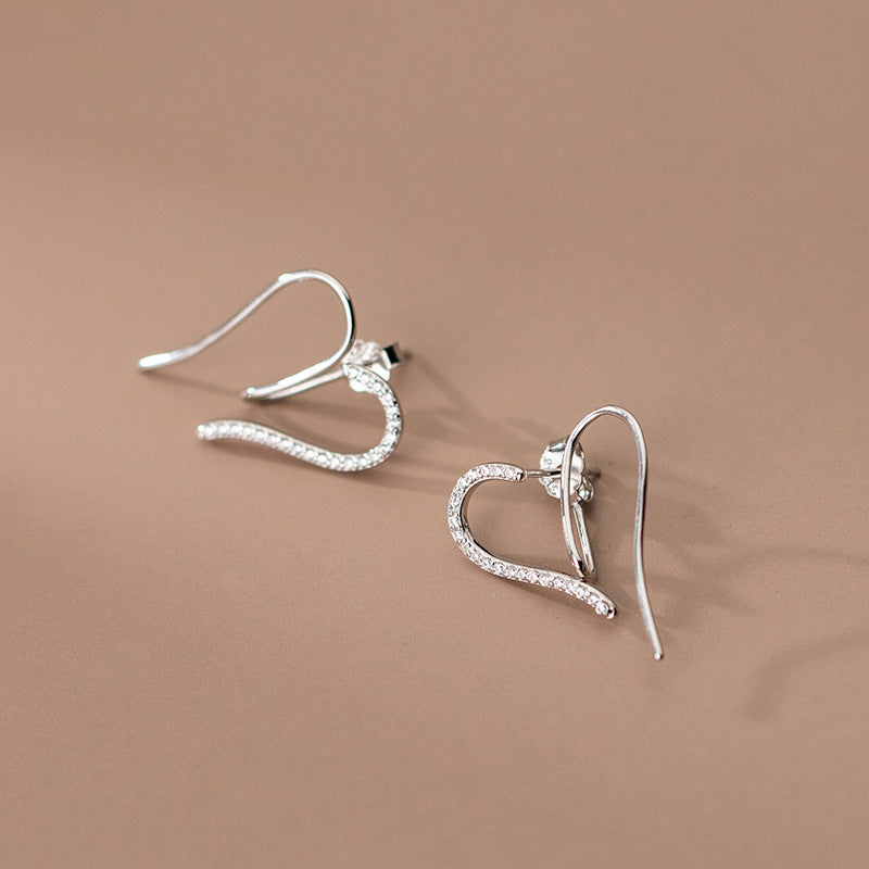 Sterling Silver Diamond Heart-Design Earrings