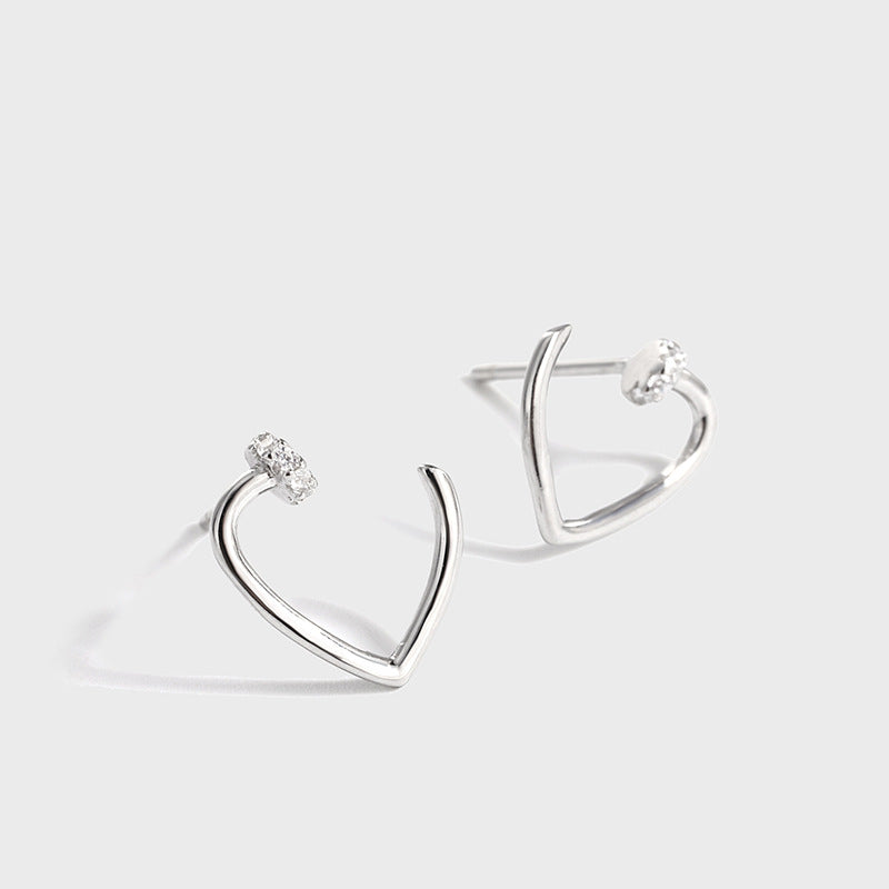 Sterling Silver Diamond Heart-Design Stud Earrings