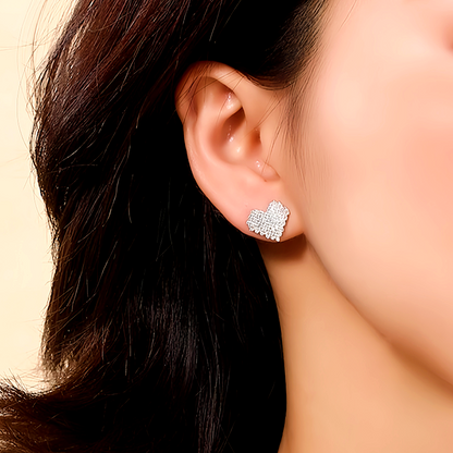 Sterling Silver Diamond Heart Stud Earrings