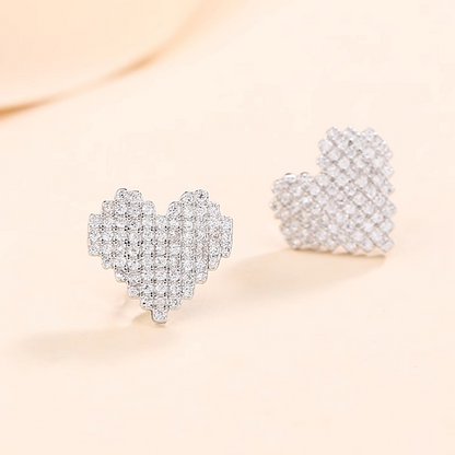 Sterling Silver Diamond Heart Stud Earrings