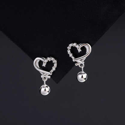 Sterling Silver Diamond Hollow Heart Bean Earrings
